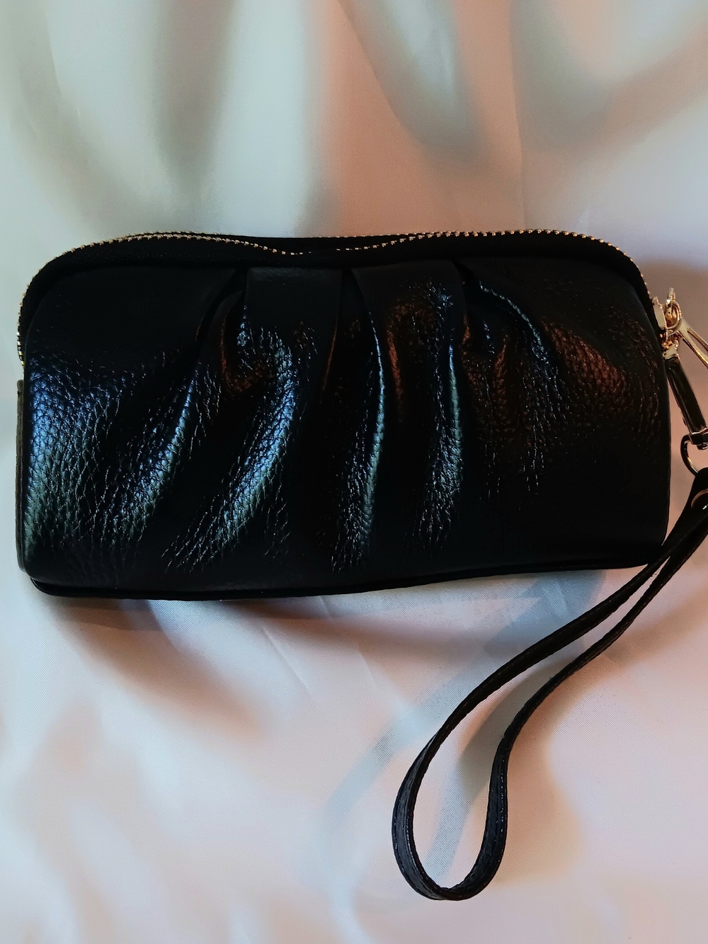 Classic Black Pleated Wristlet Clutch - Sleek Everyday Accessory- NWT